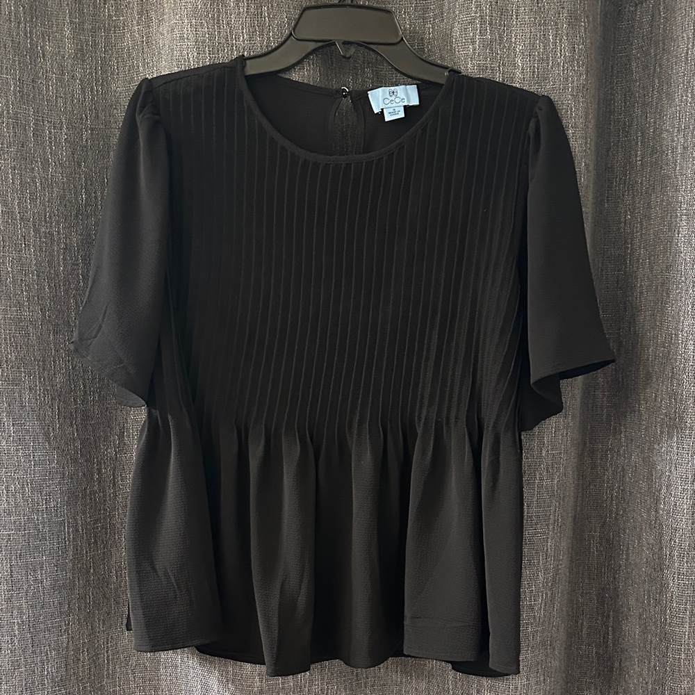 CeCe Black Pleated Blouse SMALL
